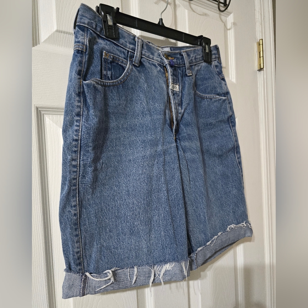 Vintage 90s Marithe Francois Girbaud Femme Stonewash Denim Long Cut-Off Shorts. - Picture 2 of 13